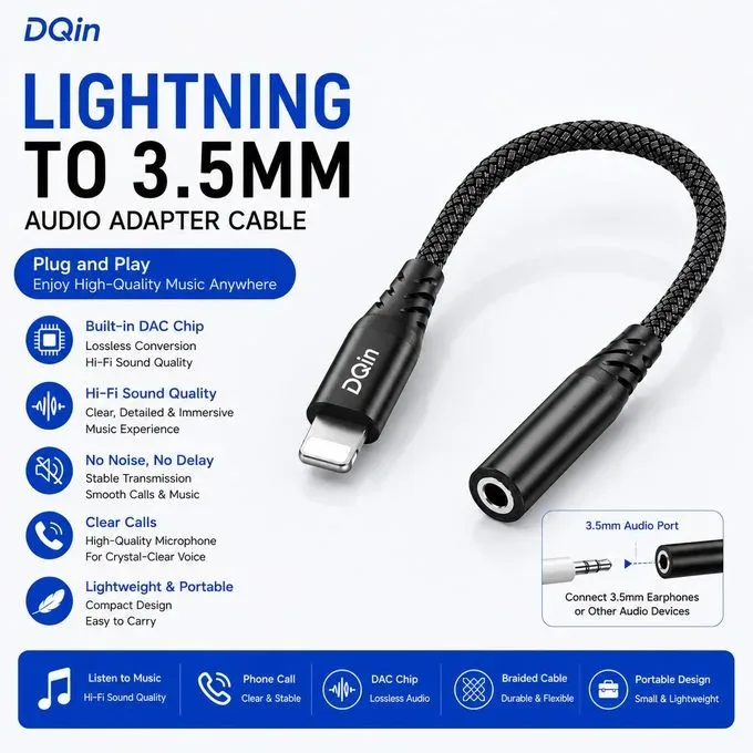 Premium Lightning to 3.5mm Adapter (DAC + Mic/Calls) Durable AUX Audio Converter for iPhone