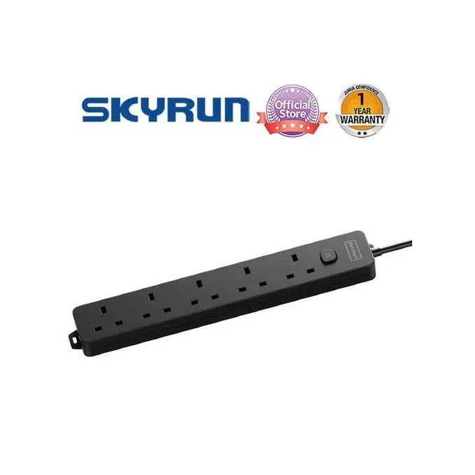 Skyrun 5 Sockets 2 Metre Cord Power Strip Extension Box-Black