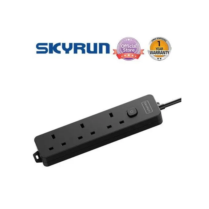Skyrun 3 Sockets 2 Metre Cord Power Strip Extension Box-Black