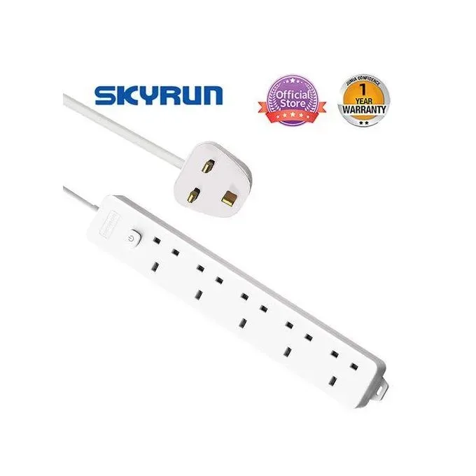 Skyrun 5 Sockets 2 Metre Cord Power Strip Extension Box-White